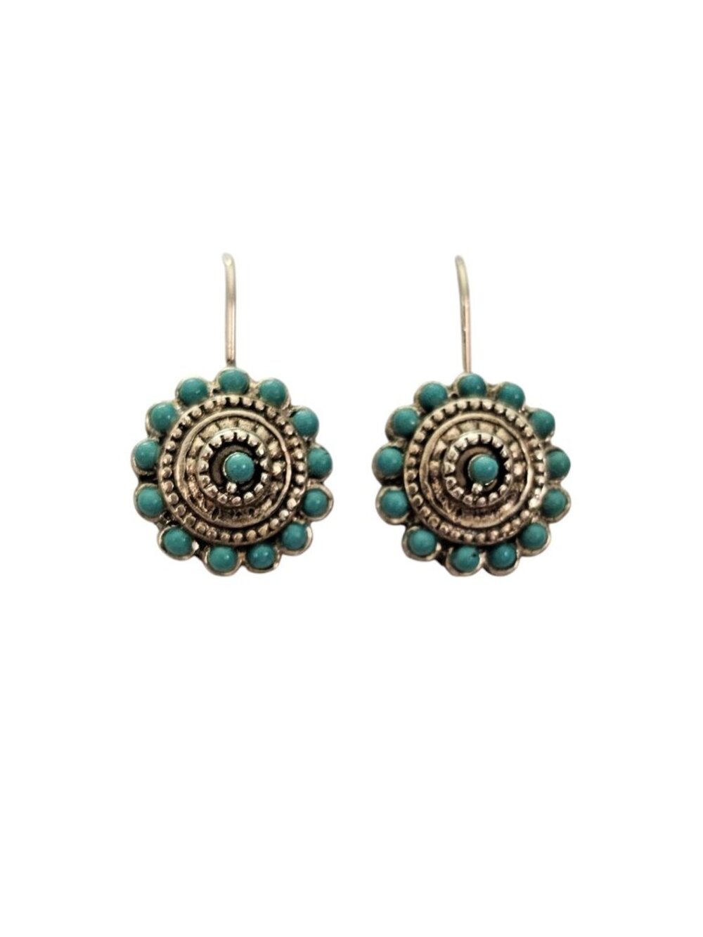 Graziano Blue Ballotini Etruscan Style Round French Hook Earrings, Signed L820